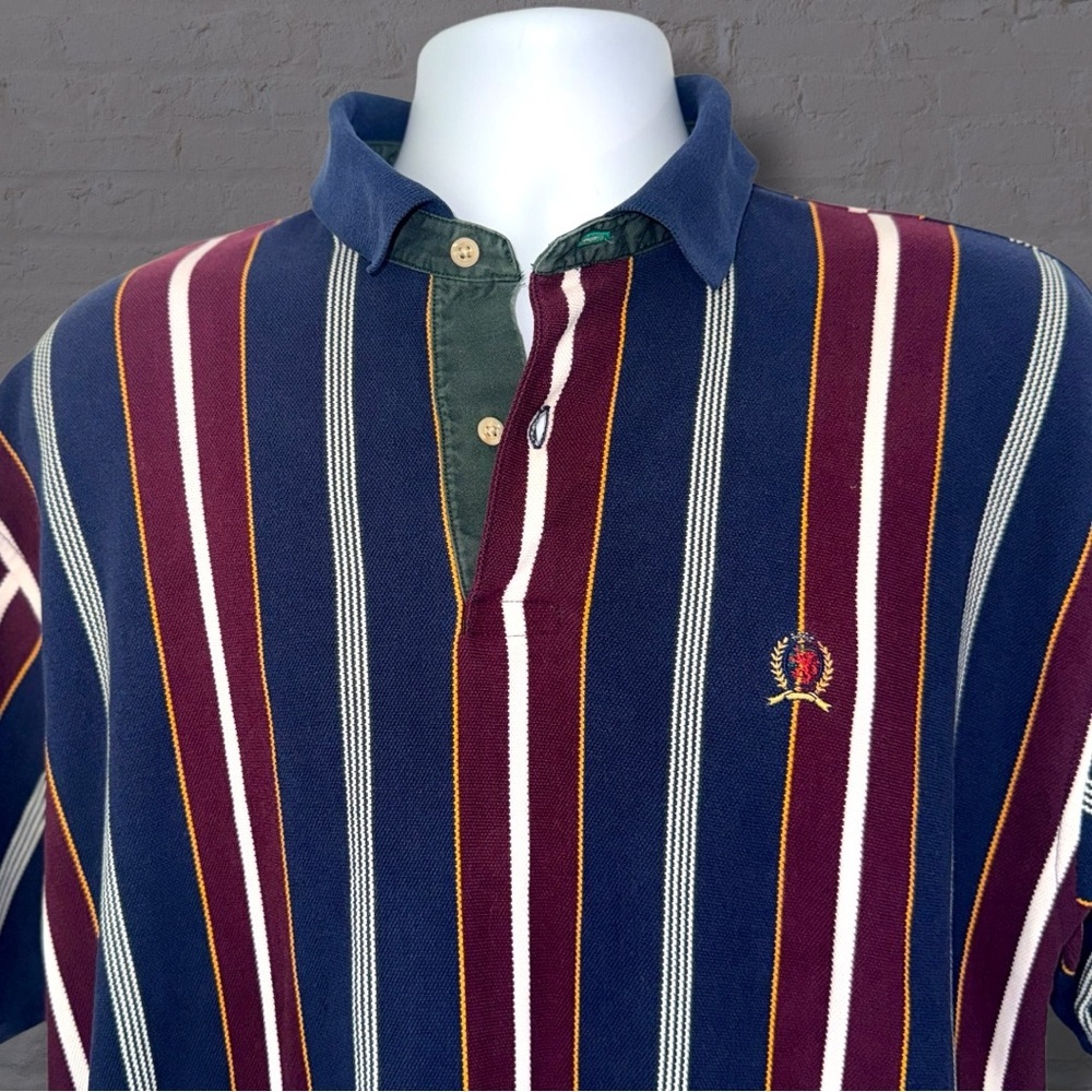 VTG - Tommy Hilfiger Polo Shirt Men’s L Crest Logo 90s Y2K Striped Short Sleeve